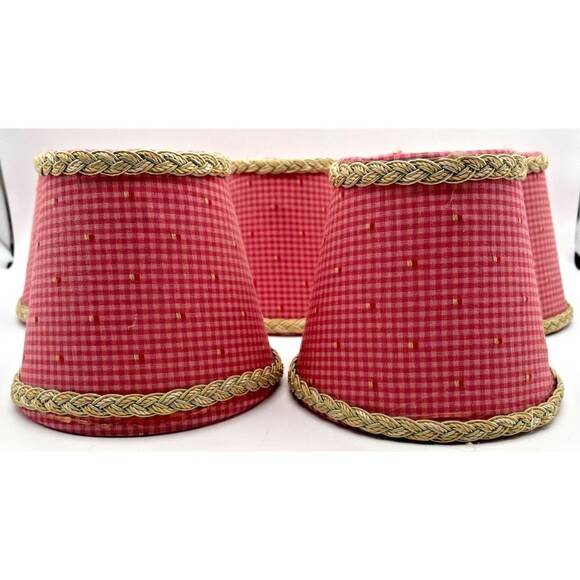 5 Vtg Pink Red Gingham Micro Check Chandelier Lamp Shades 4.5" Clip On Handmade - Picture 5 of 12
